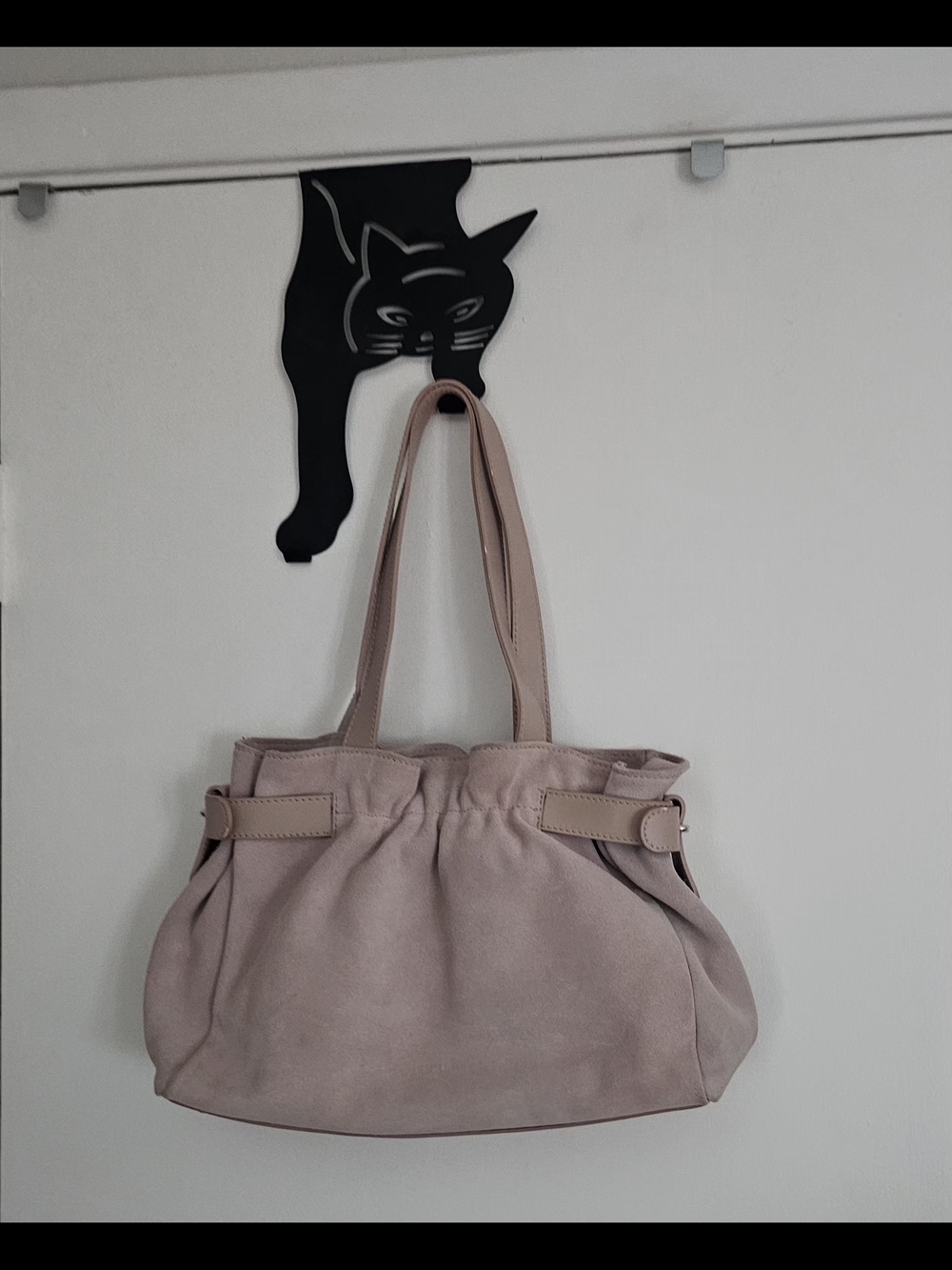 Leather-Trim Suede Tote Bag in Light Pink - Women's Shoulder Bag